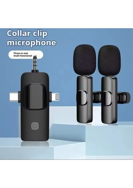 iPhone 12 Uyumlu Ikili Kablosuz Yaka Mikrofonu 3.5mm Aux Youtube Facebook Tiktok Vlog fiyatları