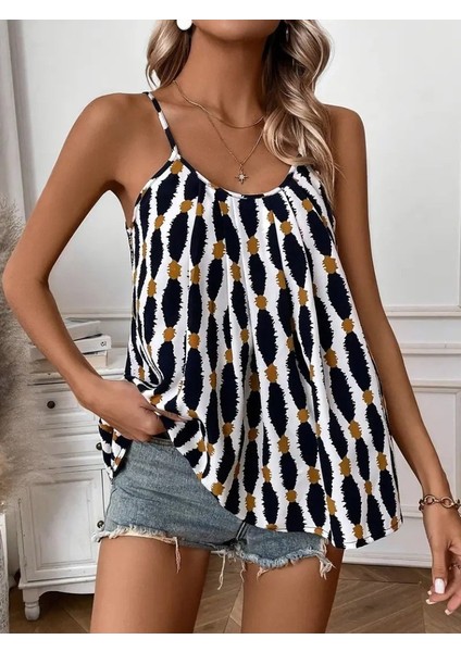 Miracotton Kadın Askılı Yuvarlak Yaka Desenli Süprem Bluz modelleri