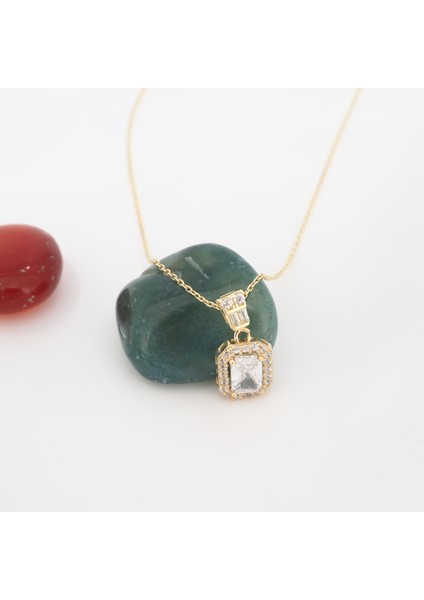 Baget Taşlı Kolye 14 Ayar Altın modelleri