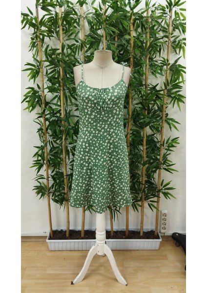 Kadın Ip Askılı Omuzlardan Bağcıklı Çiçek Desenli Süprem Elbise