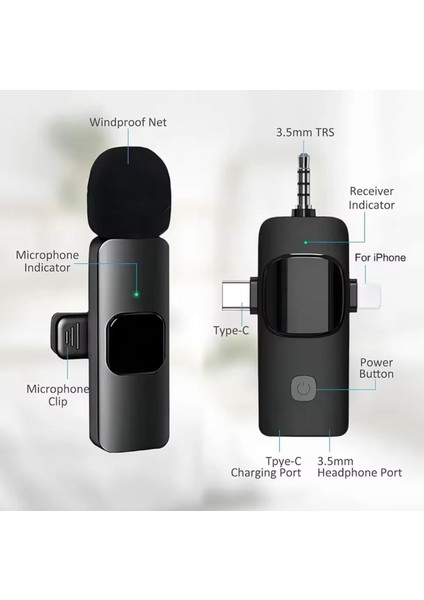 iPhone 11 Uyumlu Ikili Kablosuz Yaka Mikrofonu 3.5mm Aux Youtube Facebook Tiktok Vlog indirimleri