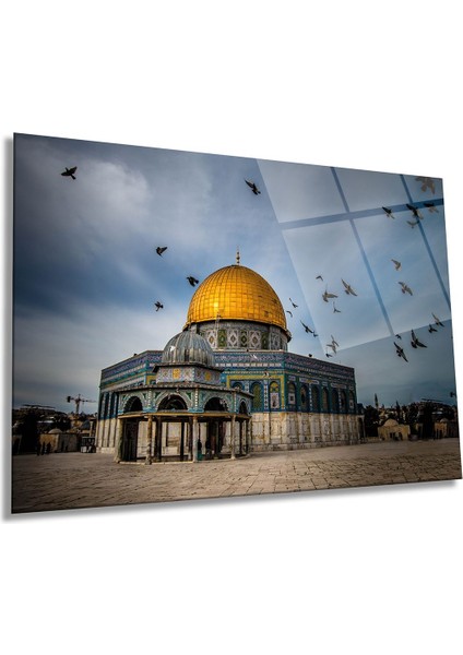 Kudüs Mescid-I Aksa Yatay Cam Tablo, Manevi Dini ve Islami, Ev ve Ofis Duvar Dekoru, Lüks Hediyelik