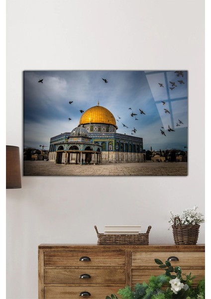 Kudüs Mescid-I Aksa Yatay Cam Tablo, Manevi Dini ve Islami, Ev ve Ofis Duvar Dekoru, Lüks Hediyelik fiyatları