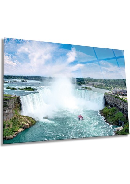 Büyük Niagara Şelalesi Manzarası Yatay Cam Tablo, Ev ve Ofis Duvar Dekoru, Lüks Hediyelik