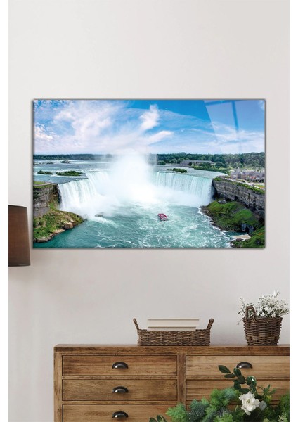Büyük Niagara Şelalesi Manzarası Yatay Cam Tablo, Ev ve Ofis Duvar Dekoru, Lüks Hediyelik fiyatları