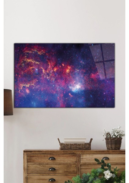 Kırmızı Mavi Galaksi Yatay Cam Tablo, Evren, Ev ve Ofis Duvar Dekoru, Lüks Hediyelik fiyatları