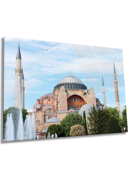 Istanbul Ayasofya Camii Yatay Cam Tablo, Islami, Ev ve Ofis Duvar Dekoru, Lüks Hediyelik