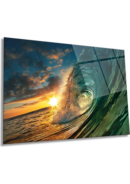 Büyük Okyanus Dalgası Yatay Cam Tablo, Ev ve Ofis Duvar Dekoru, Lüks Hediyelik