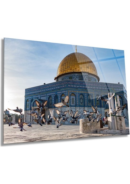 Mescid-I Aksa Kudüs Yatay Cam Tablo, Islami, Ev ve Ofis Duvar Dekoru, Lüks Hediyelik