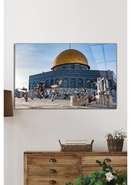 Mescid-I Aksa Kudüs Yatay Cam Tablo, Islami, Ev ve Ofis Duvar Dekoru, Lüks Hediyelik fiyatları