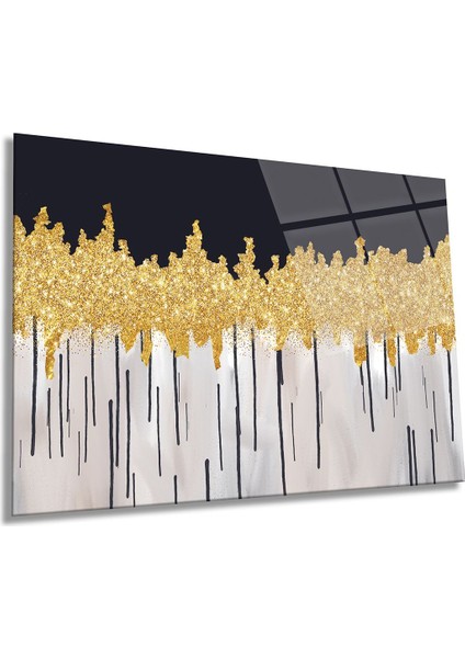 Soyut Altın Karmaşa Yatay Cam Tablo, Modern, Ev ve Ofis Duvar Dekoru, Lüks Hediyelik