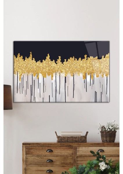 Soyut Altın Karmaşa Yatay Cam Tablo, Modern, Ev ve Ofis Duvar Dekoru, Lüks Hediyelik fiyatları