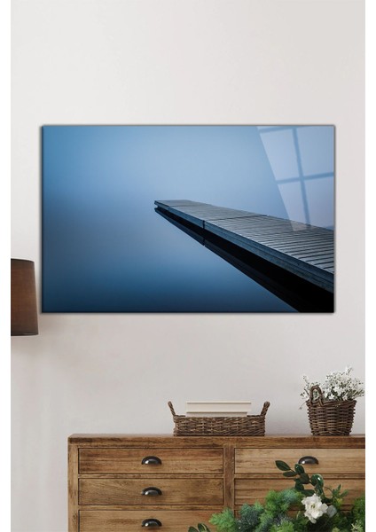 Gri Ahşap Iskele Manzarası Yatay Cam Tablo, Ev ve Ofis Duvar Dekoru, Lüks Hediyelik fiyatları