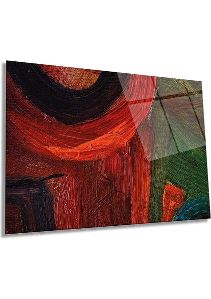 Kırmızı Fırça Darbesi Yatay Cam Tablo, Modern, Ev ve Ofis Duvar Dekoru, Lüks Hediyelik