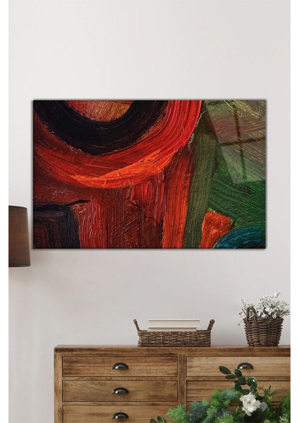 Kırmızı Fırça Darbesi Yatay Cam Tablo, Modern, Ev ve Ofis Duvar Dekoru, Lüks Hediyelik fiyatları