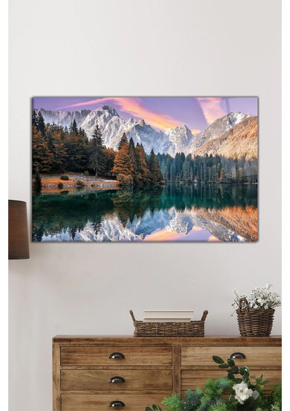 Tabiat Göl Manzarası Yatay Cam Tablo, Ev ve Ofis Duvar Dekoru, Lüks Hediyelik fiyatları