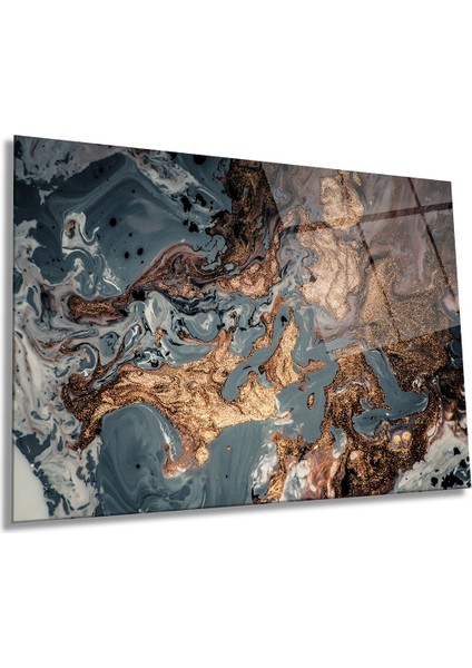 Gri Kahverengi Mermer Görünümlü Yatay Cam Tablo, Modern, Ev ve Ofis Duvar Dekoru, Lüks Hediyelik