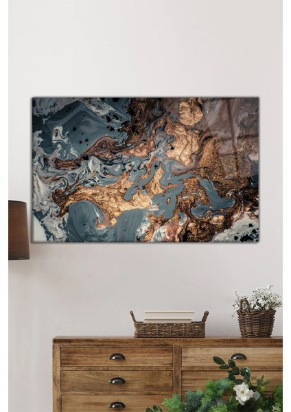 Gri Kahverengi Mermer Görünümlü Yatay Cam Tablo, Modern, Ev ve Ofis Duvar Dekoru, Lüks Hediyelik fiyatları