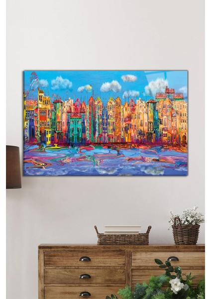 Yağlı Boya Görünüm Venedik Şehri Yatay Cam Tablo, Modern, Ev ve Ofis Duvar Dekoru, Lüks Hediyelik fiyatları