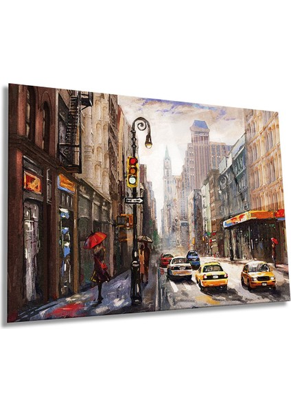 New York Sokakları Yatay Cam Tablo, Resim Sanatı, Ev ve Ofis Duvar Dekoru, Lüks Hediyelik