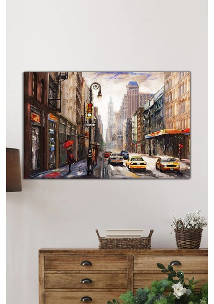 New York Sokakları Yatay Cam Tablo, Resim Sanatı, Ev ve Ofis Duvar Dekoru, Lüks Hediyelik fiyatları