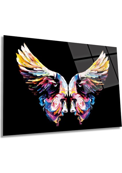 Kanat Içinde Insan Silueti Yatay Cam Tablo, Modern, Ev ve Ofis Duvar Dekoru, Lüks Hediyelik