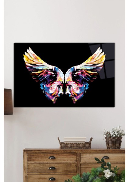 Kanat Içinde Insan Silueti Yatay Cam Tablo, Modern, Ev ve Ofis Duvar Dekoru, Lüks Hediyelik fiyatları