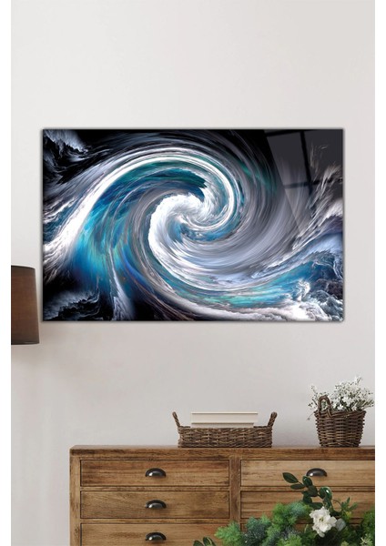 Mavi Girdap Yatay Cam Tablo, Modern, Ev ve Ofis Duvar Dekoru, Lüks Hediyelik fiyatları