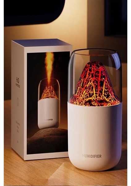 300 ml Beyaz Volkan Nemlendirici Renkli Ortam Işığı Yağ Difüzörü Masaüstü Sessiz