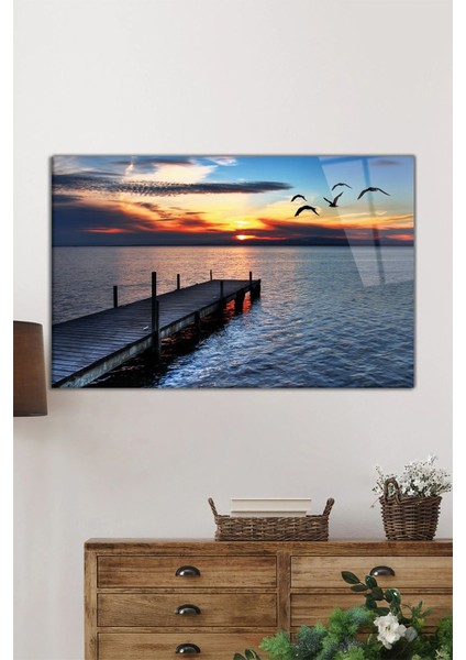 Kuşlar Deniz ve Manzarası Yatay Cam Tablo, Ev ve Ofis Duvar Dekoru, Lüks Hediyelik fiyatları