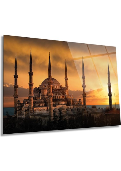 Gün Batımında Sultanahmet Camii Yatay Cam Tablo, Manevi Dini ve Islami, Ev ve Ofis Dekoru, Hediyelik