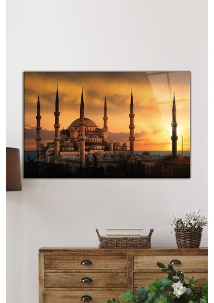 Gün Batımında Sultanahmet Camii Yatay Cam Tablo, Manevi Dini ve Islami, Ev ve Ofis Dekoru, Hediyelik fiyatları