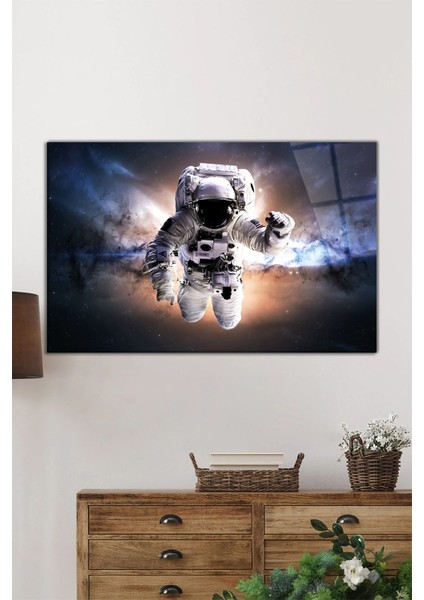 Uzayda Astronot Yatay Cam Tablo, Evren ve Galaksi, Ev ve Ofis Duvar Dekoru, Lüks Hediyelik fiyatları