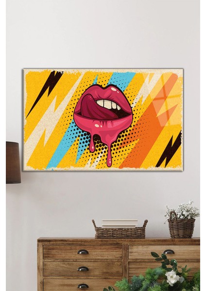 Pop Art Retro Kadın Dudağı Yatay Cam Tablo, Modern, Ev ve Ofis Duvar Dekoru, Lüks Hediyelik fiyatları