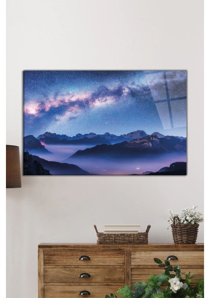 Yıldızlı Gökyüzü Samanyolu Yatay Cam Tablo, Evren ve Galaksi, Ev Ofis Duvar Dekoru, Lüks Hediyelik fiyatları