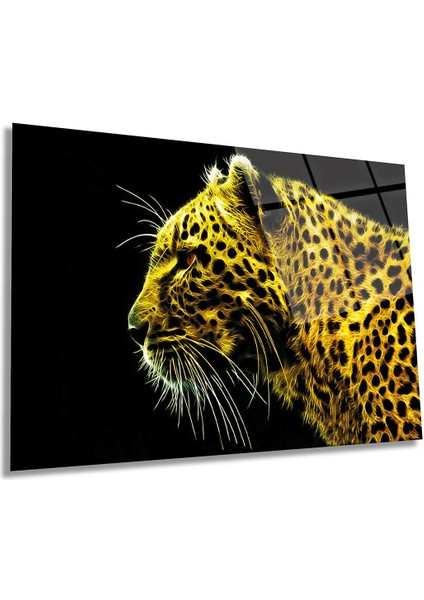 Yırtıcı Vahşi Kaplan Hayvan Portresi Yatay Cam Tablo, Ev ve Ofis Duvar Dekoru, Lüks Hediyelik