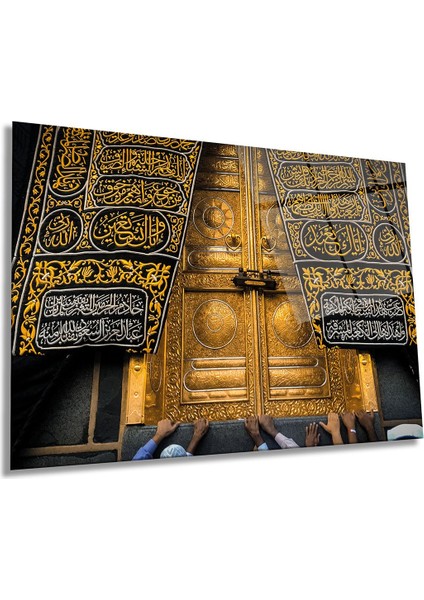 Kisve-I Şerif Kabe Örtüsü Yatay Cam Tablo, Islami, Ev ve Ofis Duvar Dekoru, Lüks Hediyelik
