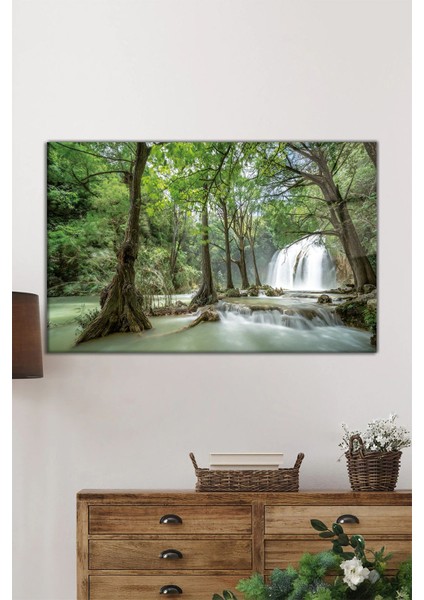 Şelale ve Orman Manzarası Yatay Cam Tablo, Ev ve Ofis Duvar Dekoru, Lüks Hediyelik fiyatları