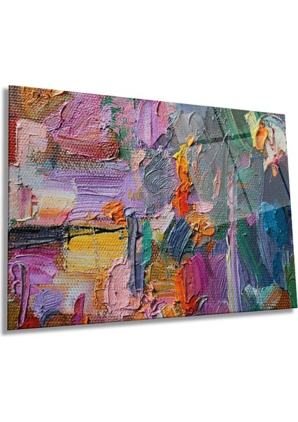 Rengarenk Boyalı Yatay Cam Tablo, Modern, Ev ve Ofis Duvar Dekoru, Lüks Hediyelik