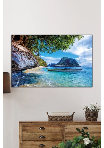 Tropik Filipinler Manzarası Yatay Cam Tablo, Ev ve Ofis Duvar Dekoru, Lüks Hediyelik fiyatları