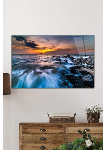 Sonsuz Deniz Manzarası Yatay Cam Tablo, Ev ve Ofis Duvar Dekoru, Lüks Hediyelik fiyatları