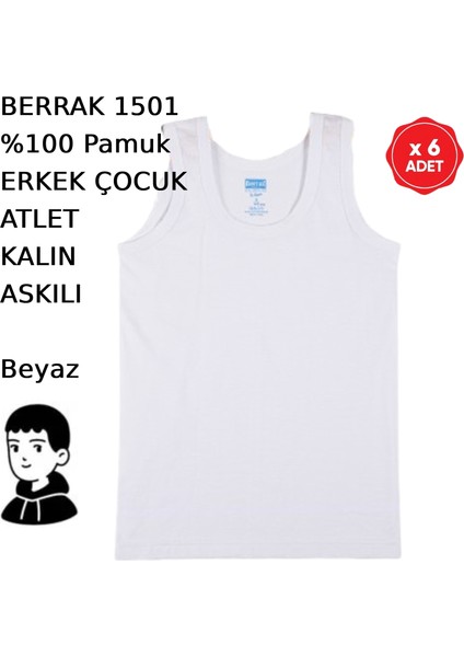 Erkek Çocuk Askılı Atlet Beyaz Pamuk Penye 6 Adet fiyatları