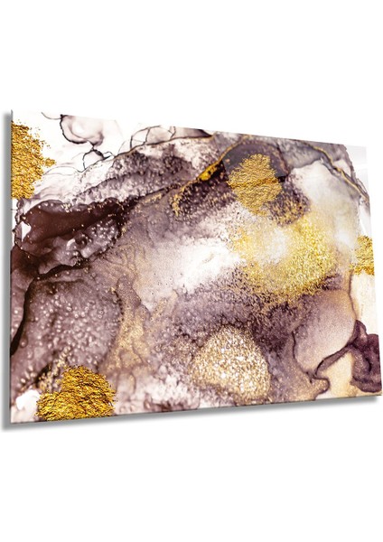 Gold Kahverengi Soyut Yatay Cam Tablo, Modern, Ev ve Ofis Duvar Dekoru, Lüks Hediyelik