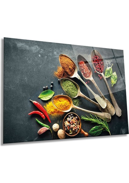Çeşitli Renkli Baharatlar Yatay Cam Tablo, Mutfak Sanatı, Ev ve Ofis Duvar Dekoru, Lüks Hediyelik