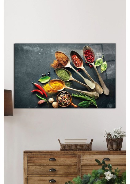 Çeşitli Renkli Baharatlar Yatay Cam Tablo, Mutfak Sanatı, Ev ve Ofis Duvar Dekoru, Lüks Hediyelik fiyatları