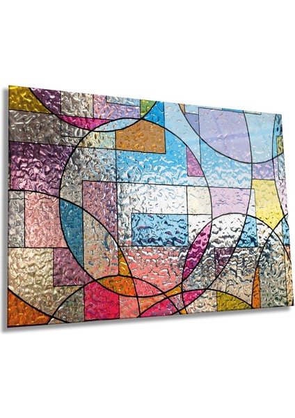 Soyut Vitray Görünümlü Yatay Cam Tablo, Modern, Ev ve Ofis Duvar Dekoru, Lüks Hediyelik
