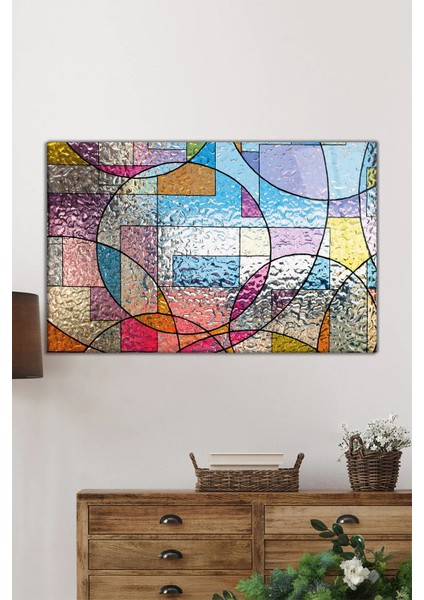 Soyut Vitray Görünümlü Yatay Cam Tablo, Modern, Ev ve Ofis Duvar Dekoru, Lüks Hediyelik fiyatları