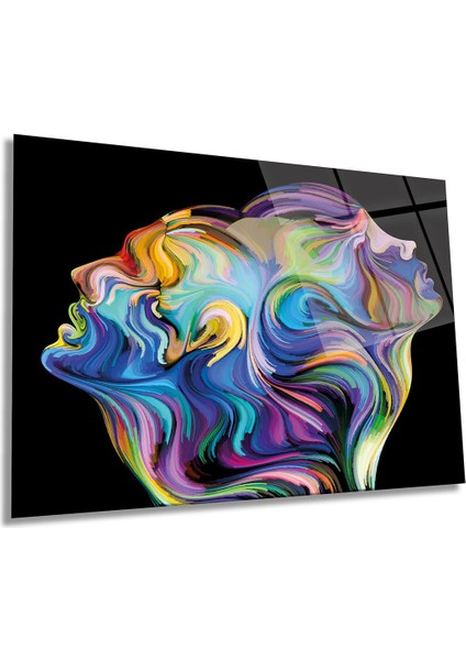 Çok Renkli Ruh Eşleri Yatay Cam Tablo, Modern Romantik, Ev ve Ofis Duvar Dekoru, Lüks Hediyelik