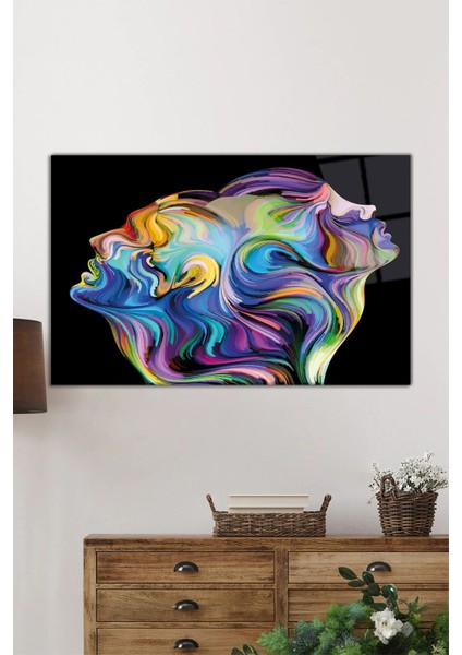 Çok Renkli Ruh Eşleri Yatay Cam Tablo, Modern Romantik, Ev ve Ofis Duvar Dekoru, Lüks Hediyelik fiyatları