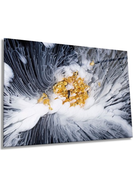 Gri Gold Mermer Görünümlü Yatay Cam Tablo, Modern, Ev ve Ofis Duvar Dekoru, Lüks Hediyelik
